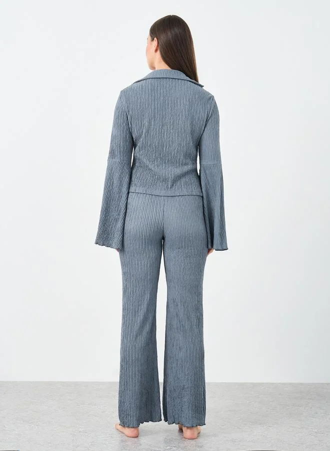 Styli Styli Textured Flared Sleeve Shirt and Pyjama Set