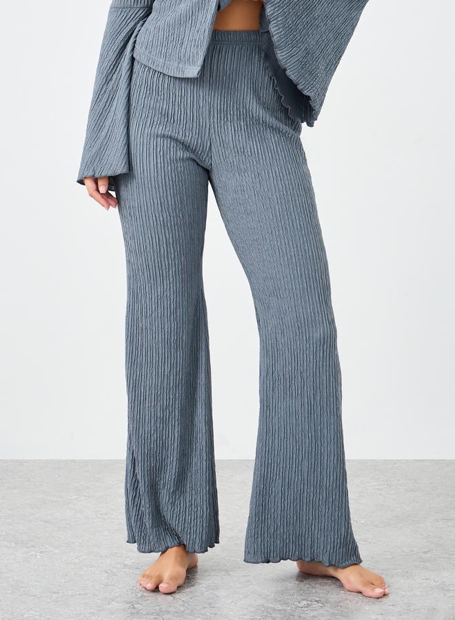 Styli Textured Flared Sleeve Shirt and Pyjama Set - Image 5