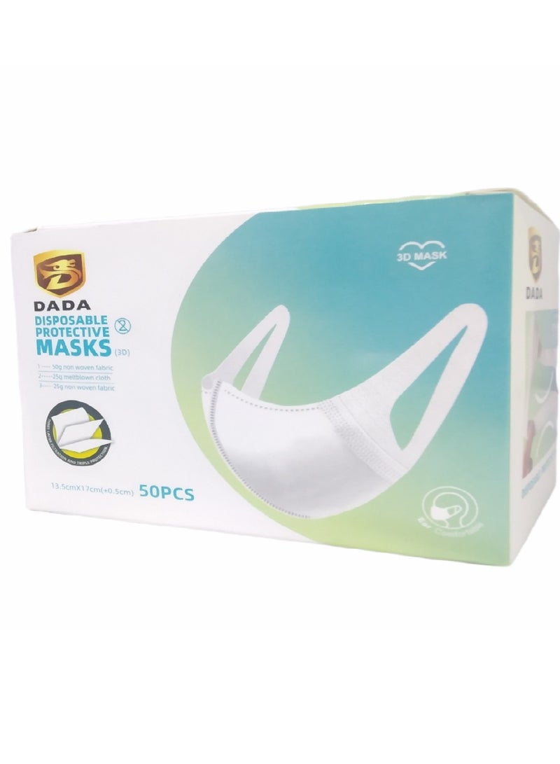 Dada 3D Protective Masks White 50Pcs