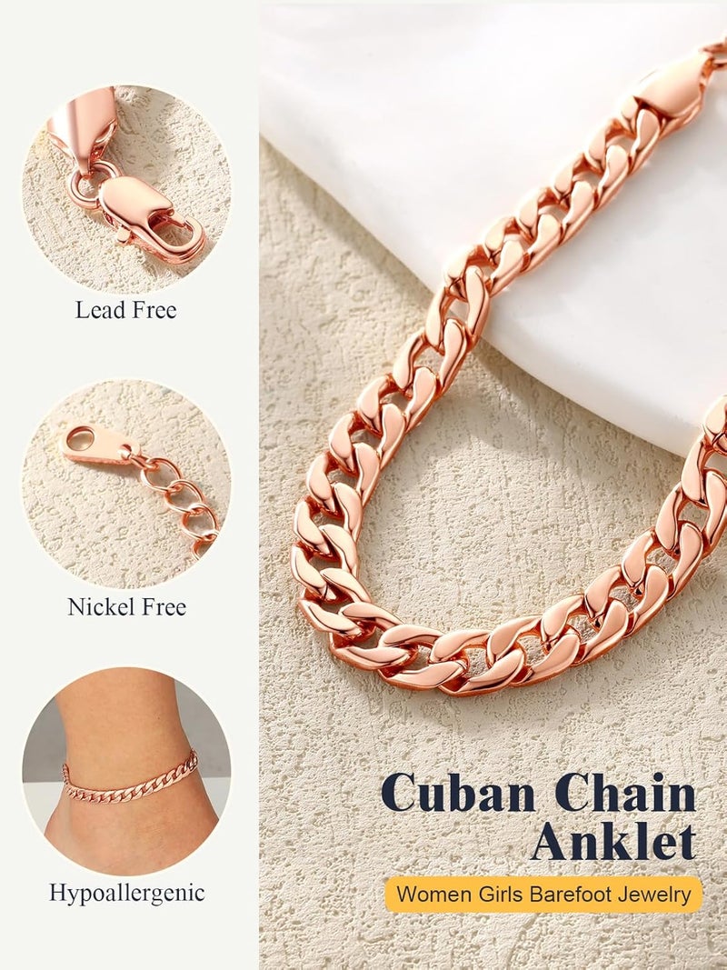 U7 Women Girls Barefoot Jewelry 18K Gold or Rose Gold Stainless Steel Heart/Rope/Figaro/Cuban Chain Anklet Foot Bracelet, 25-30 CM Long - Image 5