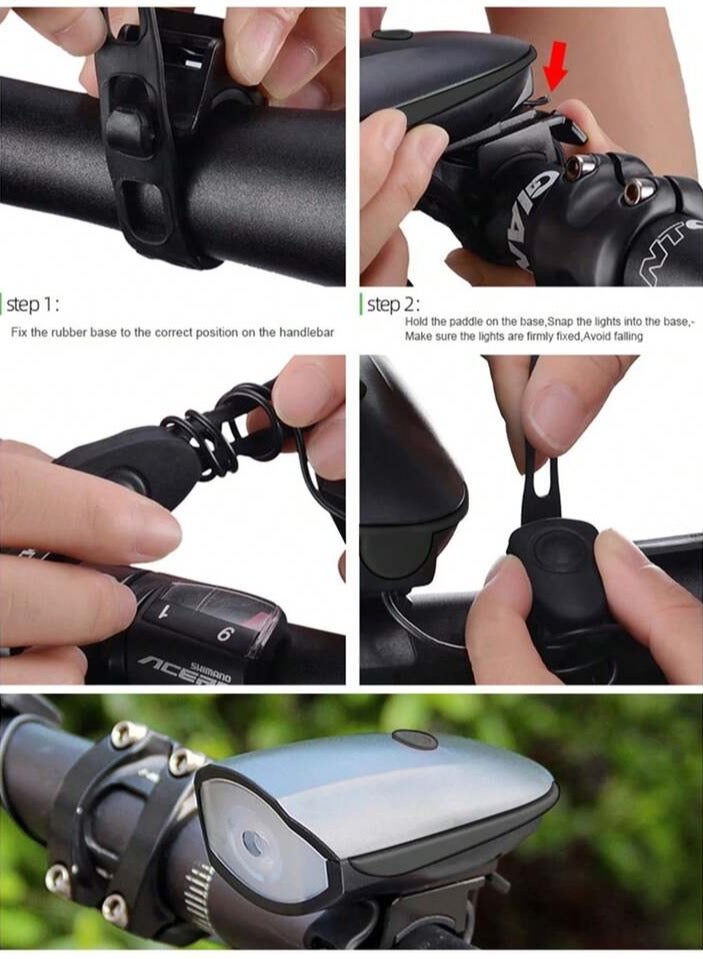 مصباح أمامي للدراجة بمنفذ USB قابل لإعادة الشحن مع سارينة أصوات متعددة , سهل الفك و التركيب - Image 2