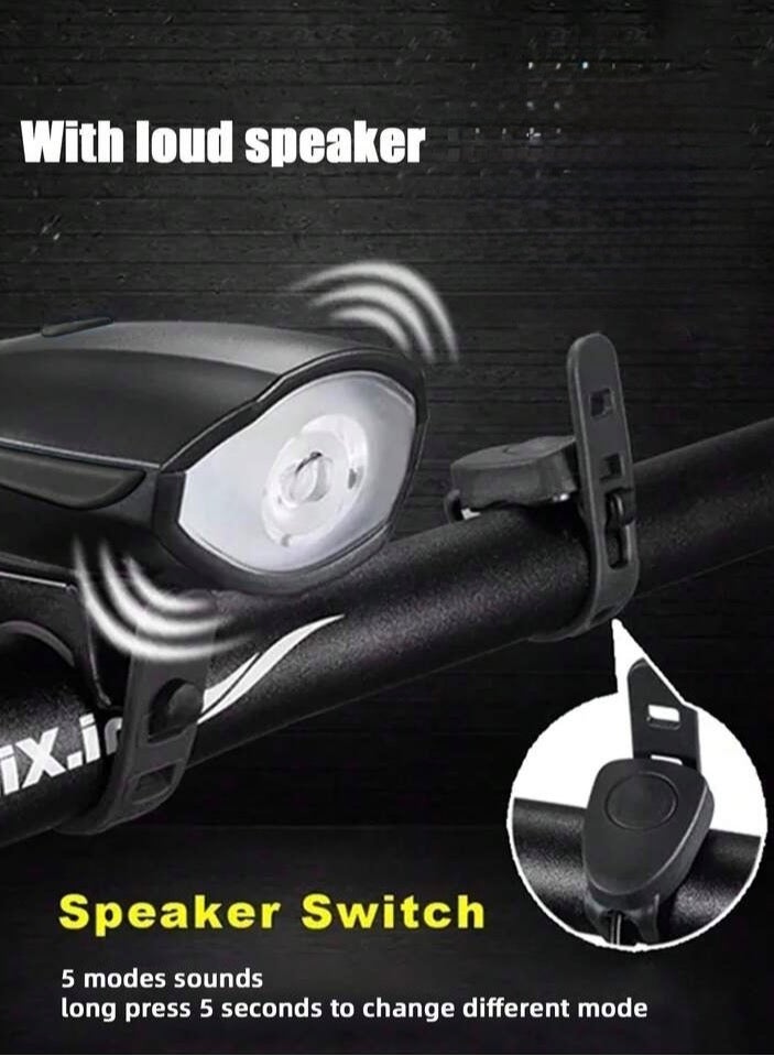 مصباح أمامي للدراجة بمنفذ USB قابل لإعادة الشحن مع سارينة أصوات متعددة , سهل الفك و التركيب - Image 5