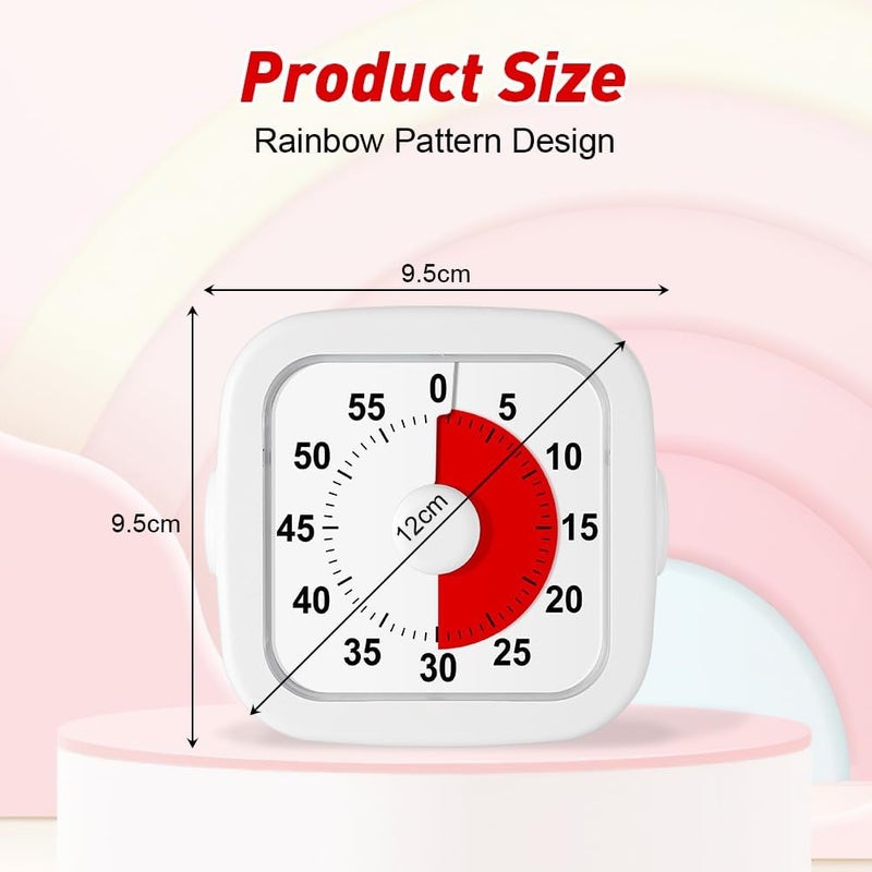 hotut 60 Minute Visual Timer for Kids,Visual Countdown Timer Clock Kids,Kids Desk Management Tools with Red Circle and Non-Ticking for Classroom,Home,Kitchen,Office - Image 2