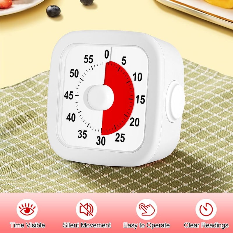 hotut 60 Minute Visual Timer for Kids,Visual Countdown Timer Clock Kids,Kids Desk Management Tools with Red Circle and Non-Ticking for Classroom,Home,Kitchen,Office - Image 5