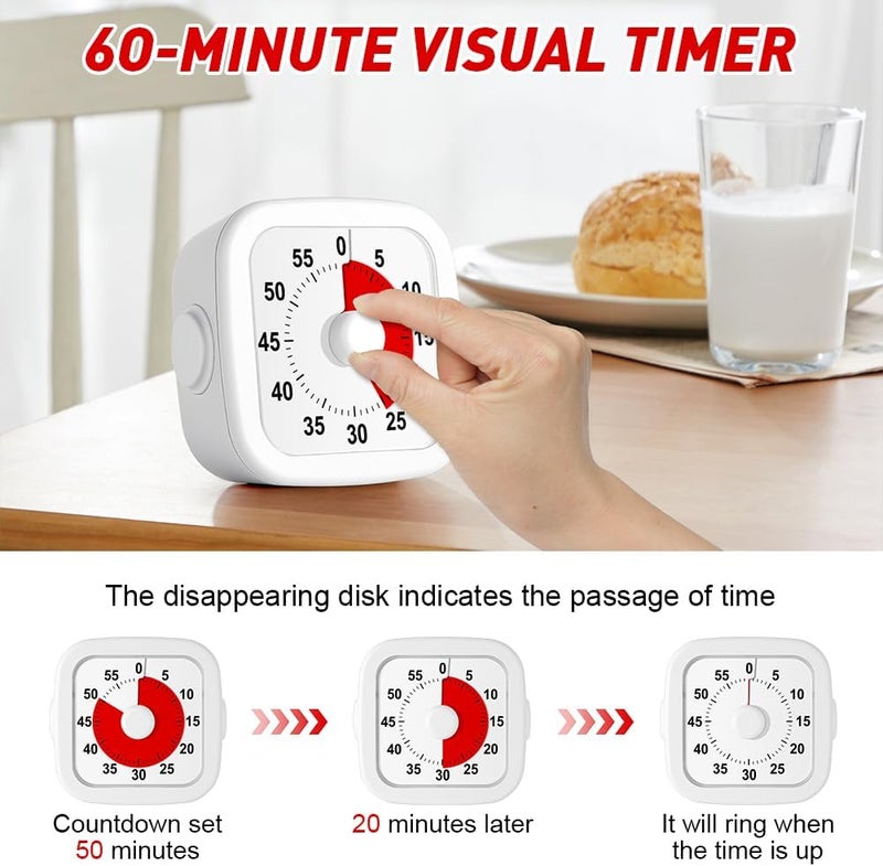 hotut 60 Minute Visual Timer for Kids,Visual Countdown Timer Clock Kids,Kids Desk Management Tools with Red Circle and Non-Ticking for Classroom,Home,Kitchen,Office - Image 4