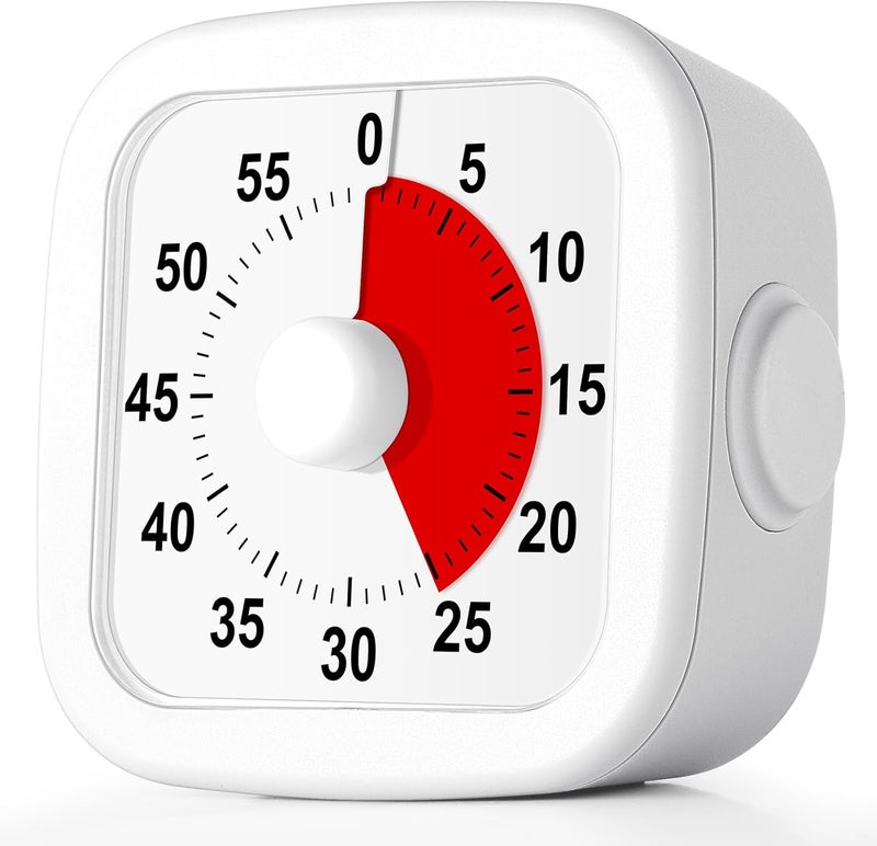 hotut 60 Minute Visual Timer for Kids,Visual Countdown Timer Clock Kids,Kids Desk Management Tools with Red Circle and Non-Ticking for Classroom,Home,Kitchen,Office - Image 1