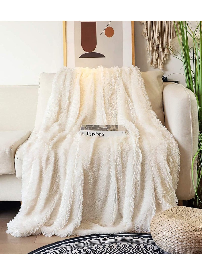 Solid Color Reversible Fluffy Cozy Plush Lightweight Long Sheep Blanket (160CM x 200CM, Cream) - Image 2