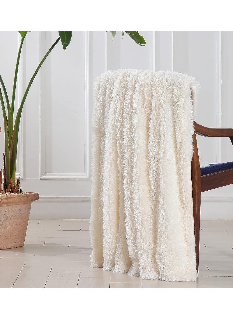 Solid Color Reversible Fluffy Cozy Plush Lightweight Long Sheep Blanket (160CM x 200CM, Cream) - Image 4