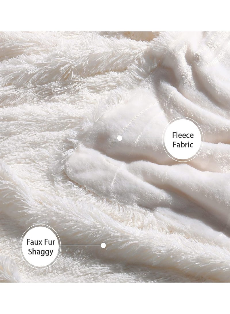 Solid Color Reversible Fluffy Cozy Plush Lightweight Long Sheep Blanket (160CM x 200CM, Cream) - Image 5
