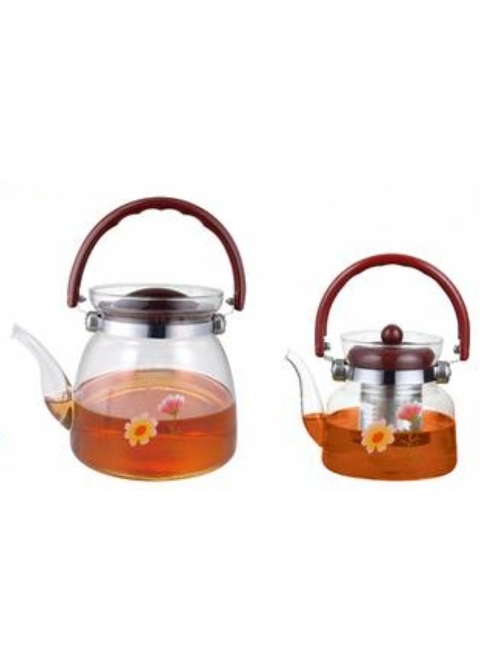 DESSINI Glass Kettle Teapot , Borosilicate Double Tea Kettle with Removable Infuser Strainer 600ml + 2200ml  - Image 2