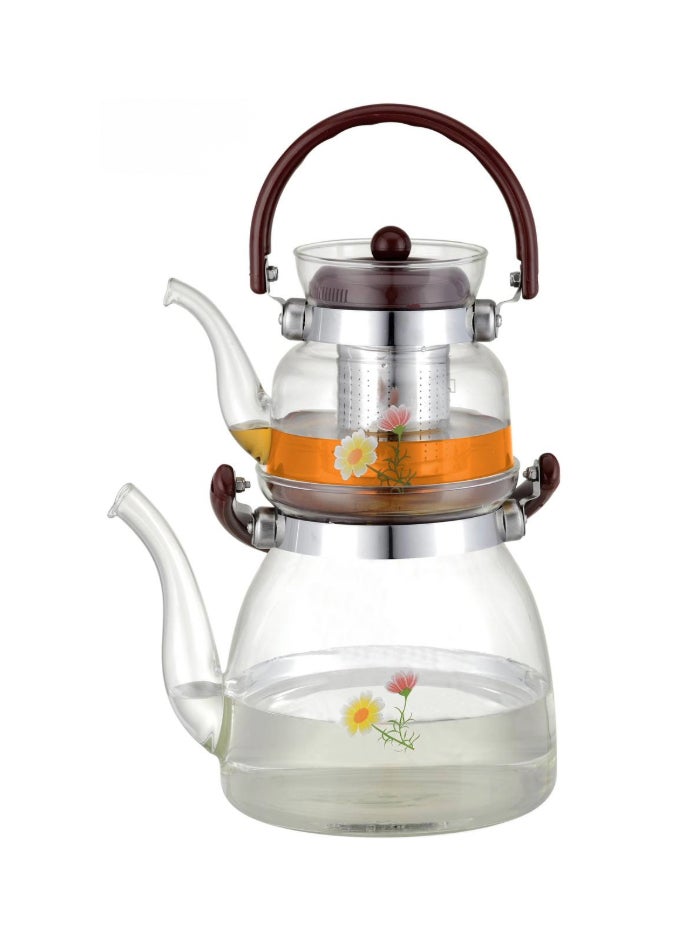 DESSINI Glass Kettle Teapot , Borosilicate Double Tea Kettle with Removable Infuser Strainer 600ml + 2200ml  - Image 1