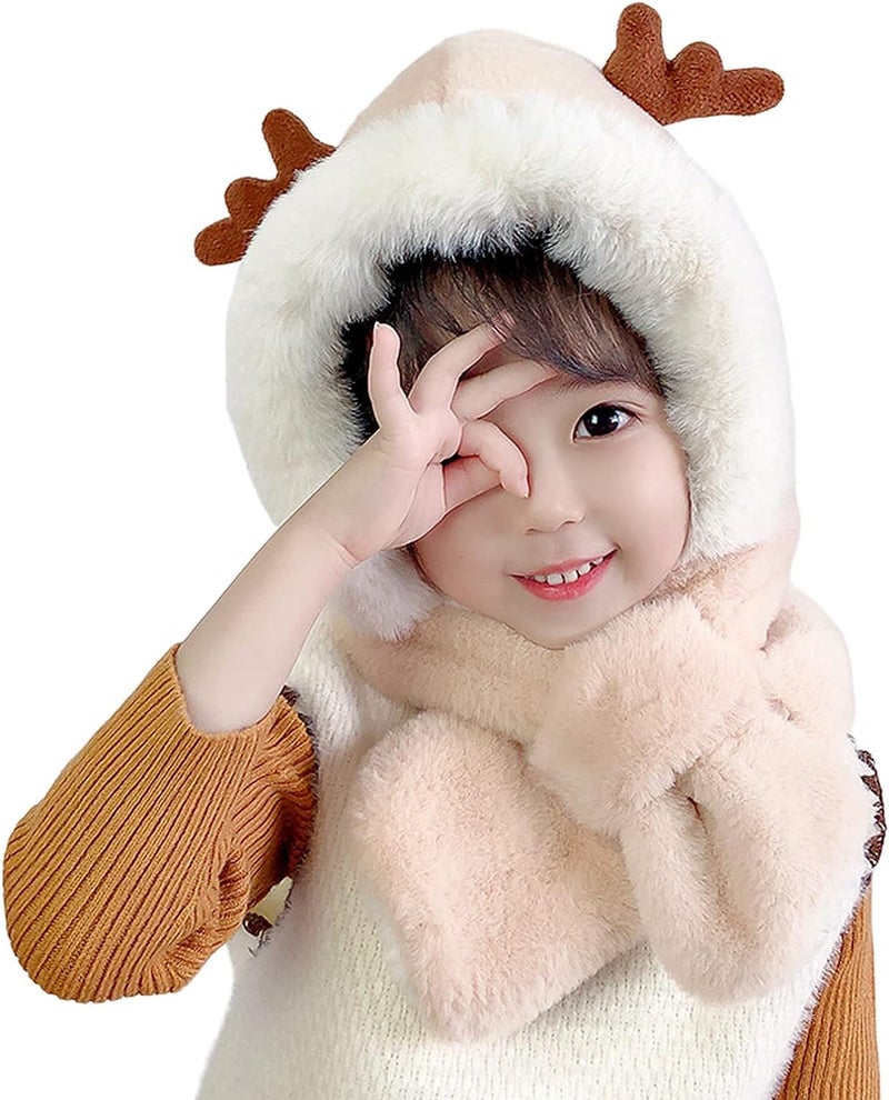 KETKAR Baby Girls Boys Winter Knit Scarf Hat Warm Earflap Cap with Cute Puppy Ear for Toddler 2 Year to 8 Year_Khaki - Image 1