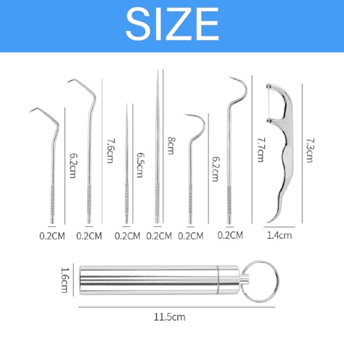 Gozaqe 7 Pcs Stainless Steel Dental Floss Toothpicks Set With Aluminum Tube - Portable Teeth Cleaning Picks Flosser for Personal Care and Braces - Image 2