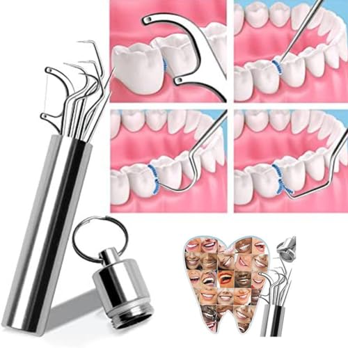 Gozaqe 7 Pcs Stainless Steel Dental Floss Toothpicks Set With Aluminum Tube - Portable Teeth Cleaning Picks Flosser for Personal Care and Braces - Image 3