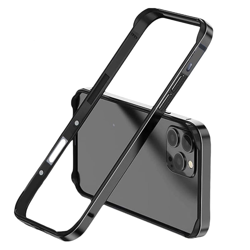 Excefore for iPhone 16 Pro Bumper Case New Aluminum Frame Slim Hard Case No Back Design Armor Protective Case with Soft Inner Bumper Raised Edge Camera Protection Support for Wireless Charging Black - Image 1