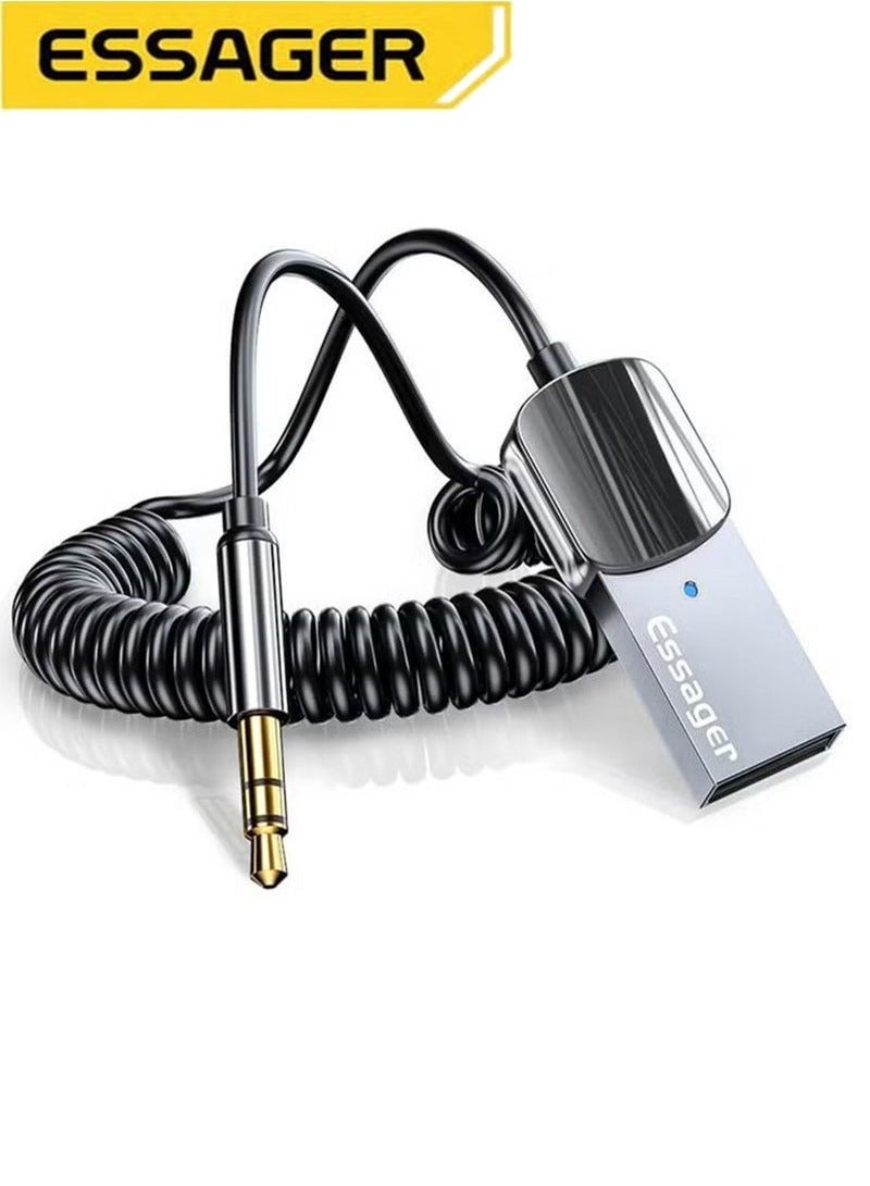 ESSAGER Noise Cancelling Bluetooth 5.0 Receiver, Lossless Music USB to 3.5mm Jack Audio Adapter with Built-in Microphone for Car Kit/Home Stereo/Hands-Free Call Speakerphone - Image 1