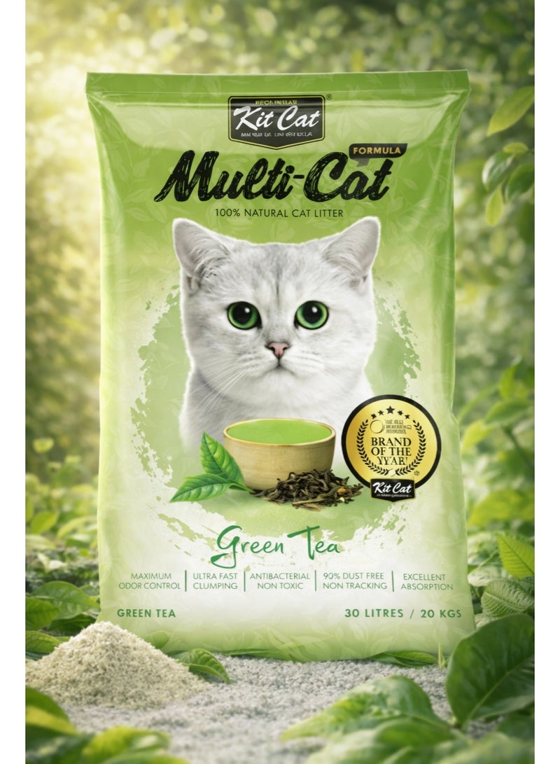 Kit Cat Super Premium Multi-Cat Formula Green Tea Flavor 100% Natural Bentonite Cat Litter 30L Pack - Image 1