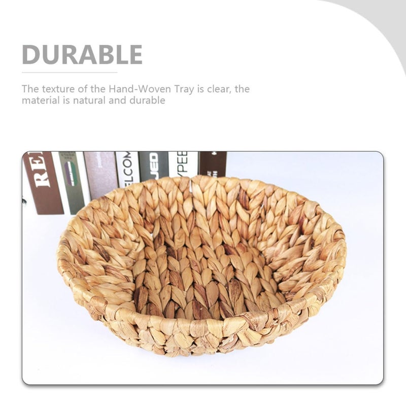 Natural Woven Round Storage Basket Shallow Picnic Tray For Kitchen Dining Organizer - Image 4