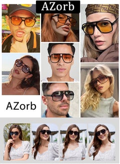 AZorb Retro Aviator Sunglasses Men Women Gradient Lens Fashion Men's Sunglasses Tinted Polarized Sun Glassess Mens Ladies Square 70s Sunglass for UV400 Protection Shades Black  - Image 4