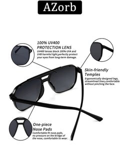 AZorb Retro Aviator Sunglasses Men Women Gradient Lens Fashion Men's Sunglasses Tinted Polarized Sun Glassess Mens Ladies Square 70s Sunglass for UV400 Protection Shades Black  - Image 2