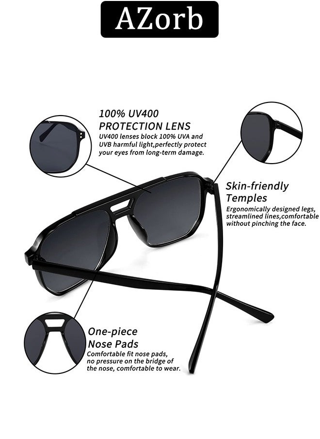 AZorb Retro Aviator Sunglasses Men Women Gradient Lens Fashion Men's Sunglasses Tinted Polarized Sun Glassess Mens Ladies Square 70s Sunglass for UV400 Protection Shades Black  - Image 2