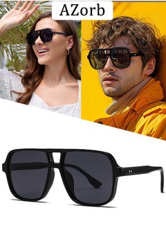 AZorb Retro Aviator Sunglasses Men Women Gradient Lens Fashion Men's Sunglasses Tinted Polarized Sun Glassess Mens Ladies Square 70s Sunglass for UV400 Protection Shades Black  - Image 1