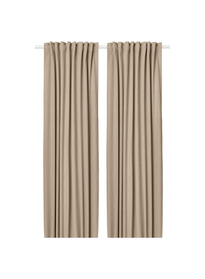 Zaboon Room darkening curtains, 1 pair, with heading tape/yellow-beige, 135x300 cm - Image 1