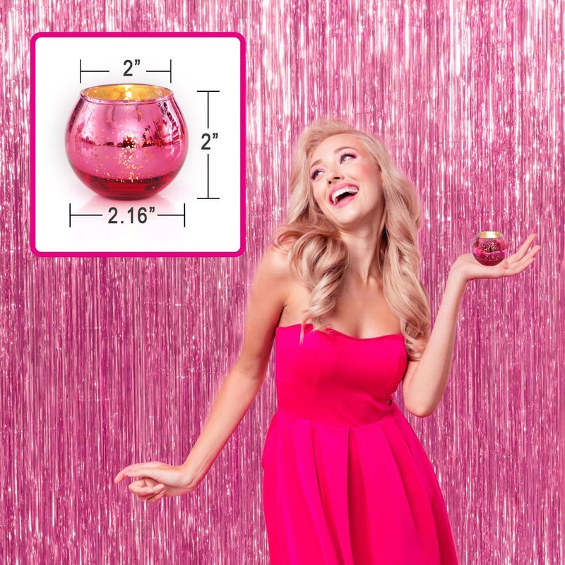 LAMORGIFT 12 Pcs Hot Pink Candle Holders for Barbie Birthday Party Decorations- Summer Bridal Shower Decorations, Votive Candle Holders for Wedding, Pink Candle Centerpieces for Disco, Cowgirl Party - Image 5
