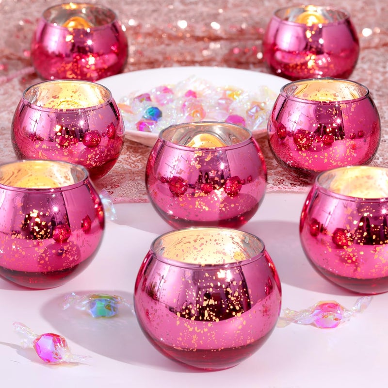 LAMORGIFT 12 Pcs Hot Pink Candle Holders for Barbie Birthday Party Decorations- Summer Bridal Shower Decorations, Votive Candle Holders for Wedding, Pink Candle Centerpieces for Disco, Cowgirl Party - Image 1