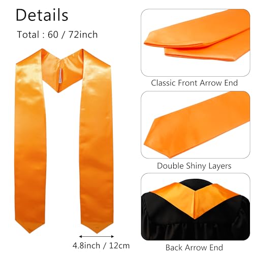 GraduationMall Unisex Adult Plain Graduation Stole 60" Orange - Image 3