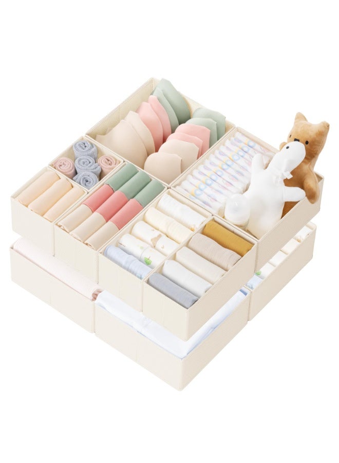 10 Pack Drawer Organizer Clothes, Dresser Organizer for Baby Clothes, Underwear, Sock- Foldable Closet Organization and Storage Dividers Bins for Nursery, Bedroom (Beige) - Image 1