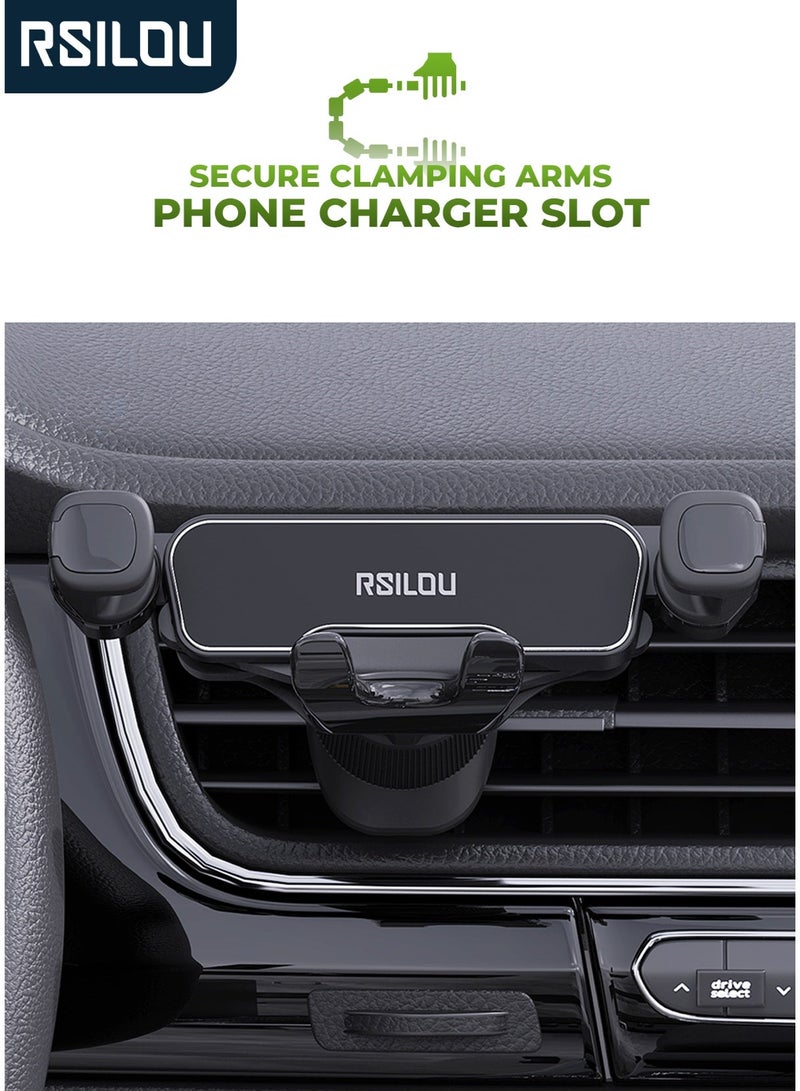 RSILOU R4515 Mini Car Phone Mount – Secure Air Vent Holder for iPhone 15/14/13/12, Samsung Galaxy, Huawei & Android | Strong Alloy Grip | Charger-Friendly Design - Image 1