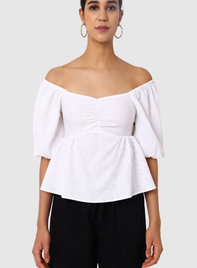 Freehand  Women Regular Fit Textured Sweetheart Neck Short Sleeve Babydoll Top  | Best Price UAE