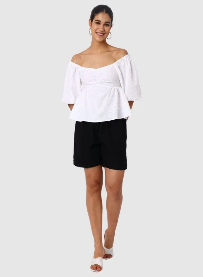 Freehand  Women Regular Fit Textured Sweetheart Neck Short Sleeve Babydoll Top  | Best Price UAE