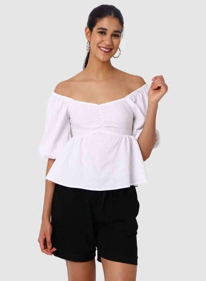 Women Regular Fit Textured Sweetheart Neck Short Sleeve Babydoll Top