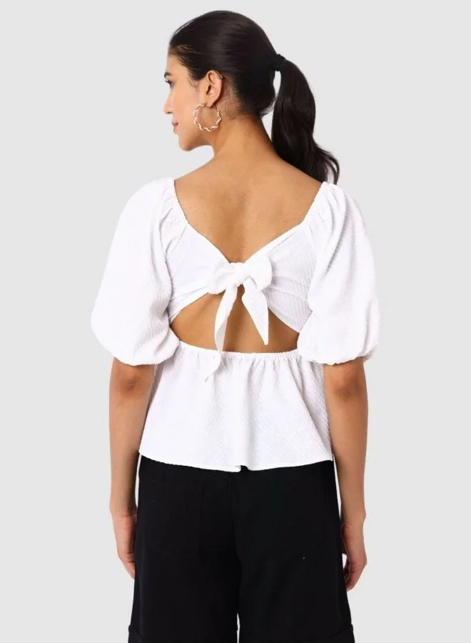 Freehand  Women Regular Fit Textured Sweetheart Neck Short Sleeve Babydoll Top  | Best Price UAE