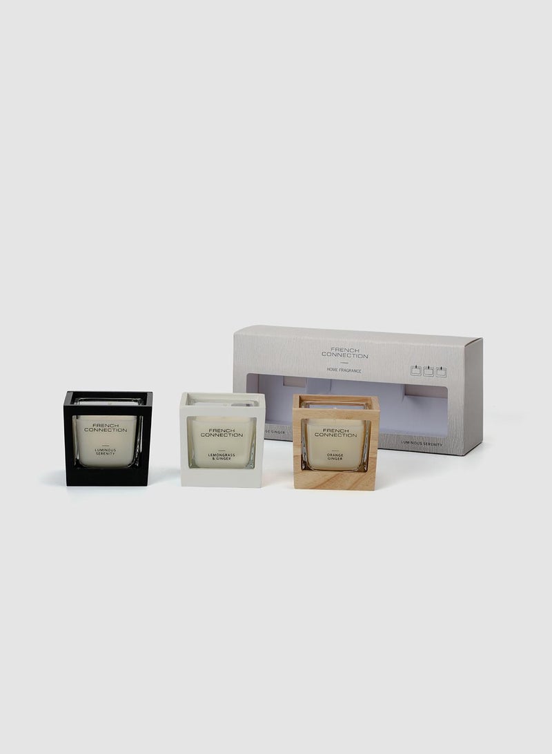 French Connection Wooden Surround Detail Trio of Candles Gift Set 3 X 50G - Image 3