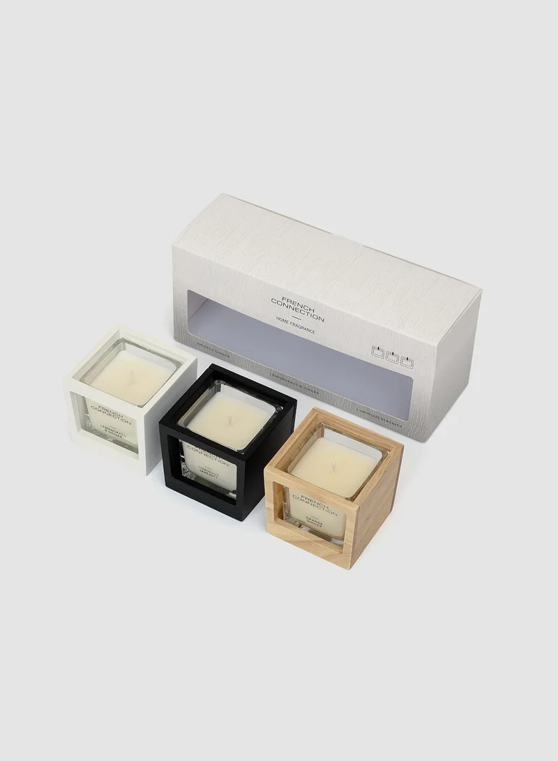 French Connection Wooden Surround Detail Trio of Candles Gift Set 3 X 50G