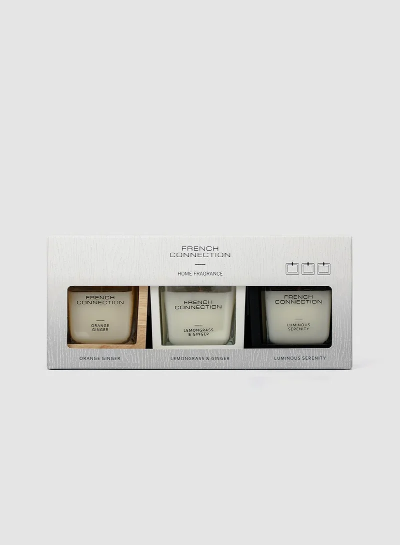 French Connection Wooden Surround Detail Trio of Candles Gift Set 3 X 50G