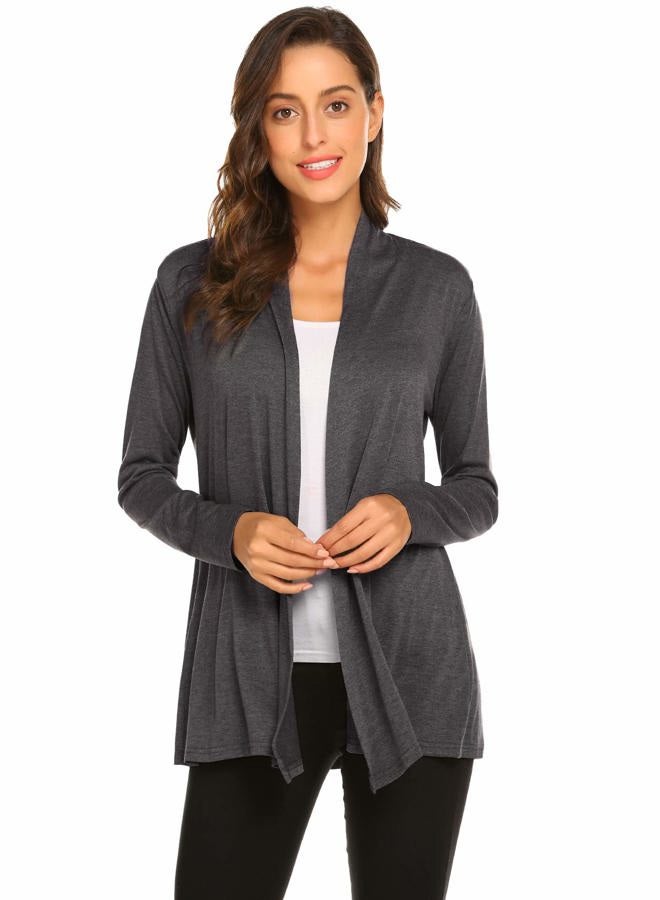 Newchoice Womens Casual Lightweight Long Sleeve Cardigan Soft Drape Open Front Fall Dusters (S-3X), Dark Grey, XXL - Image 1