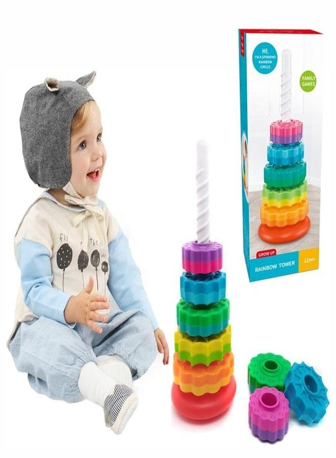 Dorytoys Colorful Stacking Ring Toy for Toddlers Educational Rainbow Stacker with Textured Rings, Safe & Durable Learning Toy for Babies and Kids - Image 2