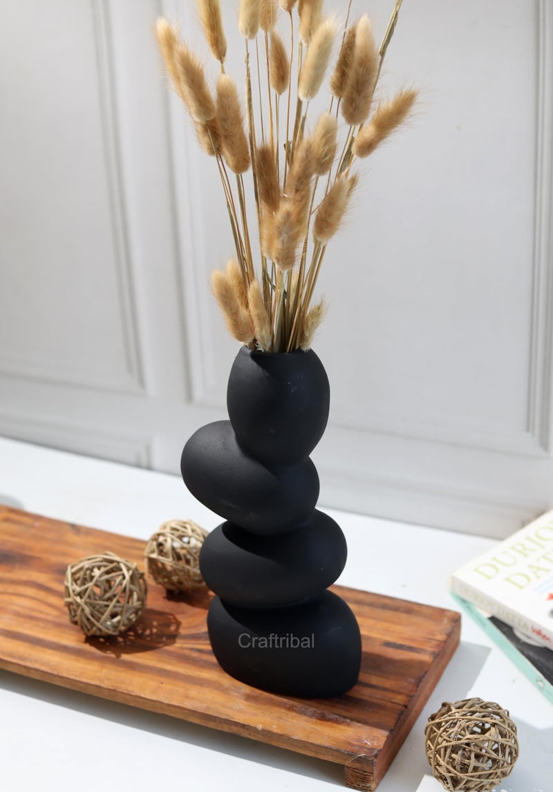 Craftribal's Pebble Vase|Ceramic Flower Vase|10 Inches|Stone Vase|Color (Black) Pebble vase for Flowers Pampass Grass Home Decor Living Room Bedroom Office Center Table - Image 1