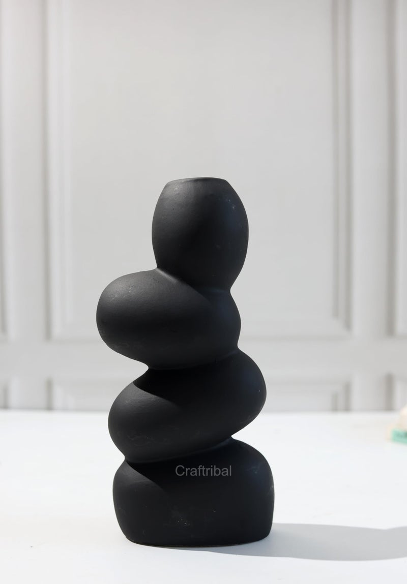 Craftribal's Pebble Vase|Ceramic Flower Vase|10 Inches|Stone Vase|Color (Black) Pebble vase for Flowers Pampass Grass Home Decor Living Room Bedroom Office Center Table - Image 3