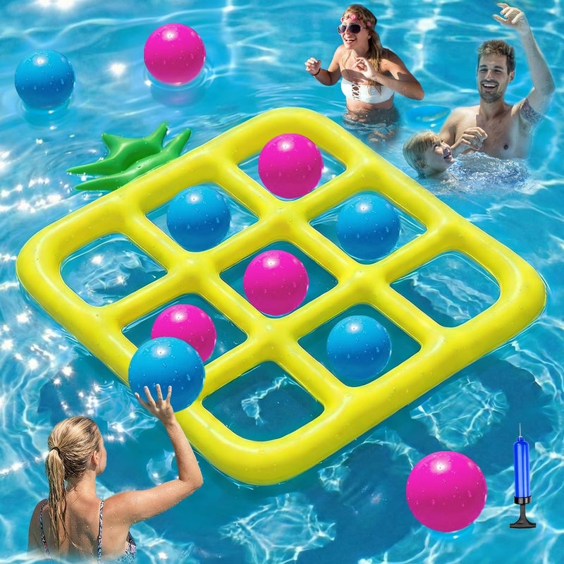 Jasonwell Tic-Tac-Toe Pool Toys Games - Giant Floating Tic Tac Toe Game Float with 10 Balls Pineapple Pool Game Party Toy Floats Yard Field Day Games Outdoor Beach Toys for Adults Teens Kids (Yellow) - Image 1