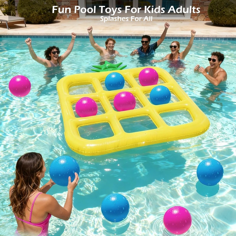 Jasonwell Tic-Tac-Toe Pool Toys Games - Giant Floating Tic Tac Toe Game Float with 10 Balls Pineapple Pool Game Party Toy Floats Yard Field Day Games Outdoor Beach Toys for Adults Teens Kids (Yellow) - Image 3