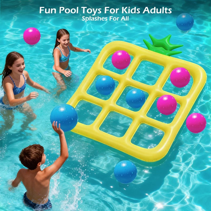 Jasonwell Tic-Tac-Toe Pool Toys Games - Giant Floating Tic Tac Toe Game Float with 10 Balls Pineapple Pool Game Party Toy Floats Yard Field Day Games Outdoor Beach Toys for Adults Teens Kids (Yellow) - Image 2