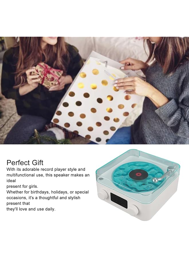 erorex 3 In 1 Vintage Record Player Bluetooth Speaker With Time Display Night Light Stereo Sound White  - Image 2