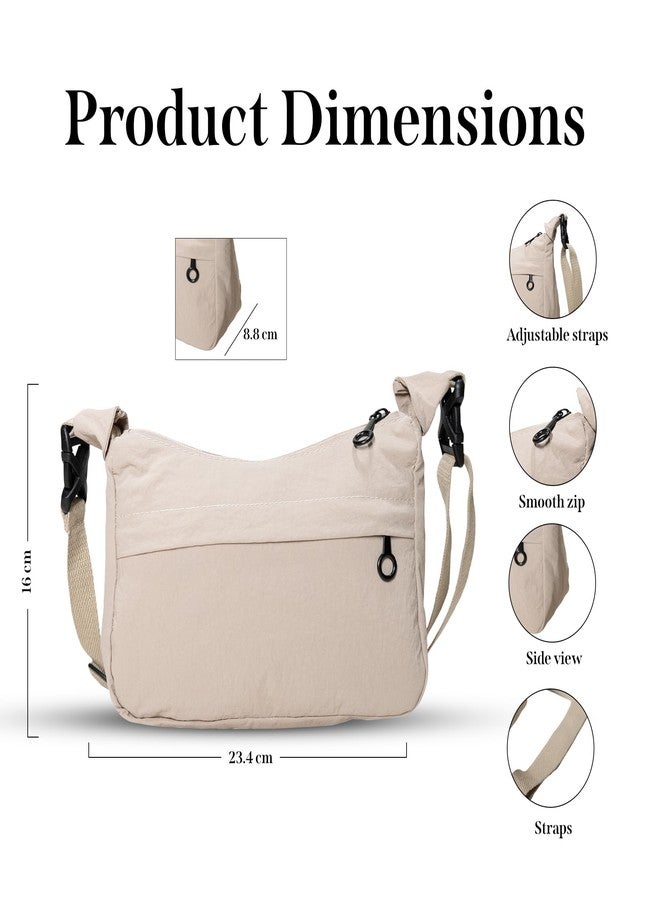 RarePicks Crossbody Sling Bags for Women | Adjustable Strap Half Moon Sling Bag, Water Resistant Crescent Crossbody Travel Purse, Stylish Fanny & Waist Handbag (Beige) - Image 2