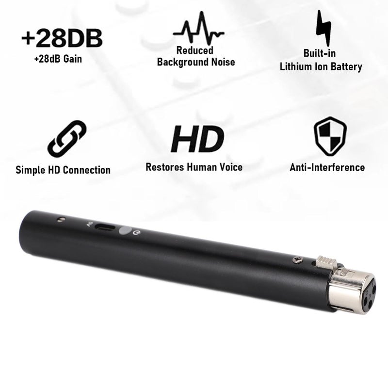 48V Phantom Power Microphone Preamp With 28dB Gain Slim Aluminum Alloy Design Low Noise XLR Interface For Studio Stage Recording - Image 3