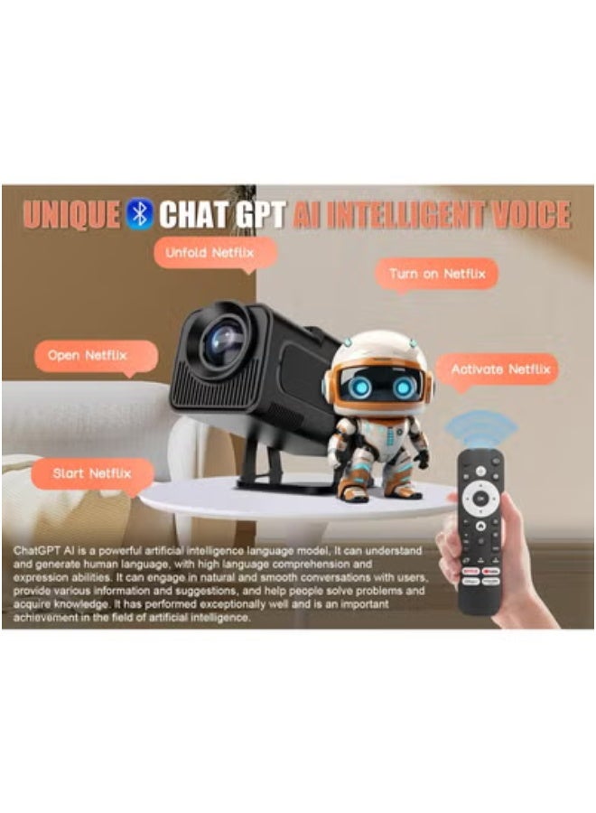 JAJEEK HY320 NTV Smart Portable Projector with Native 1080P & 320 ANSI Lumens – Built-In Official TV Apps & ChatGPT Voice Assistant – 5G WiFi, Bluetooth 5.2, Compact Design for Home Theater, Outdoor Movies & Streaming Entertainment  - Image 2